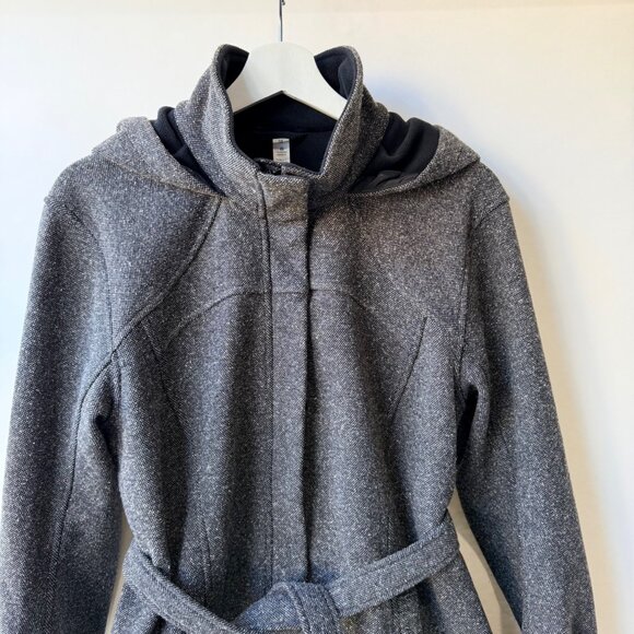 Lululemon Apres Sport Hooded Belted Tweed Trench Jacket Women’s Size 10 Gray Q8 - Picture 4 of 12